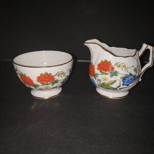 Vintage Aynsley Famille Rose Open Sugar and Creamer Excellent Condition